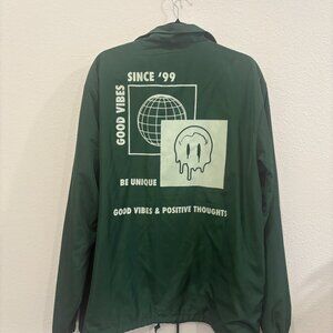 Eighty Eight Green Coach Jacket Melting Smiley Good Vibes Windbreaker XL